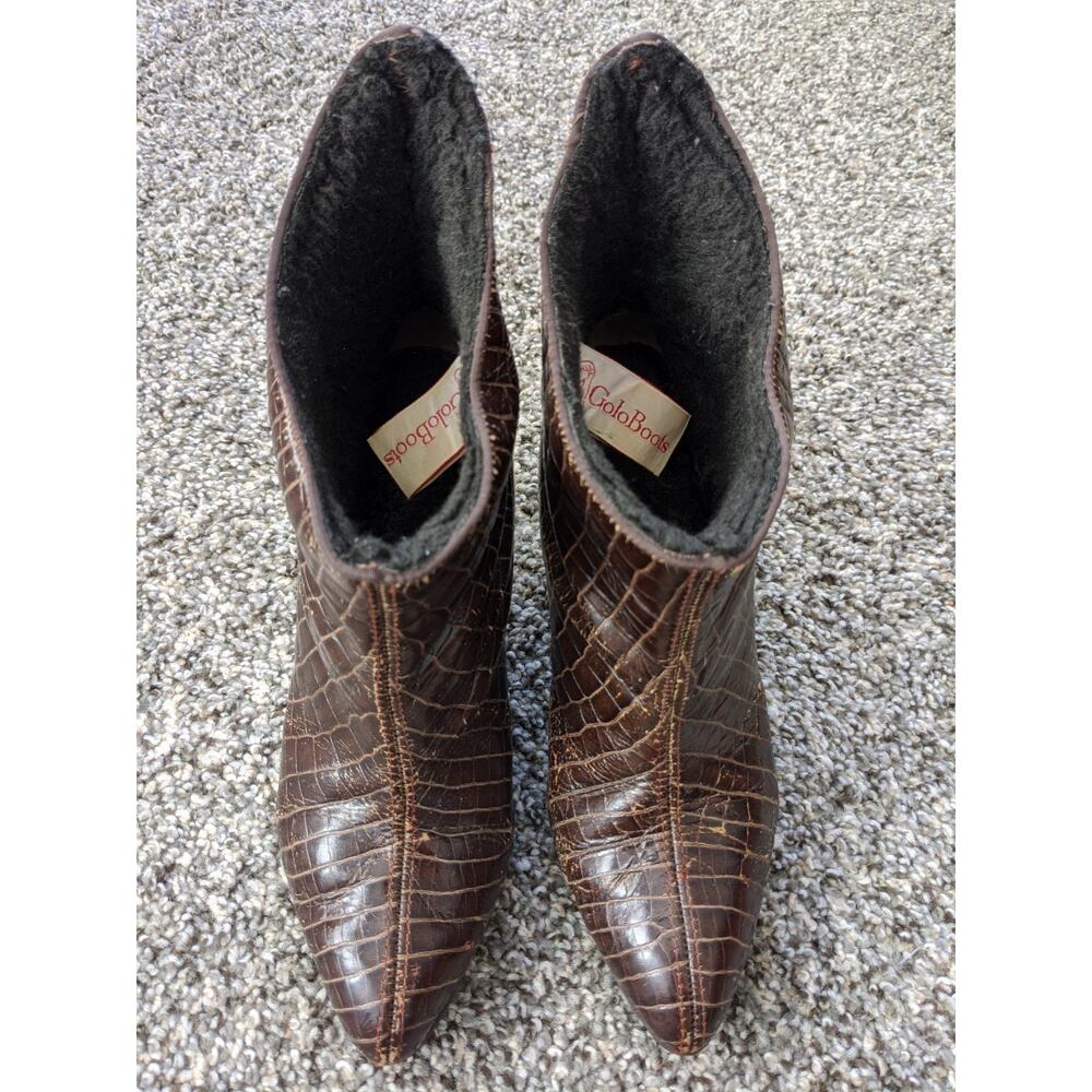 Vintage Golo Alligator Ankle Boots Womens Size 6.5 M Cherry Red Thermal Warm 70s